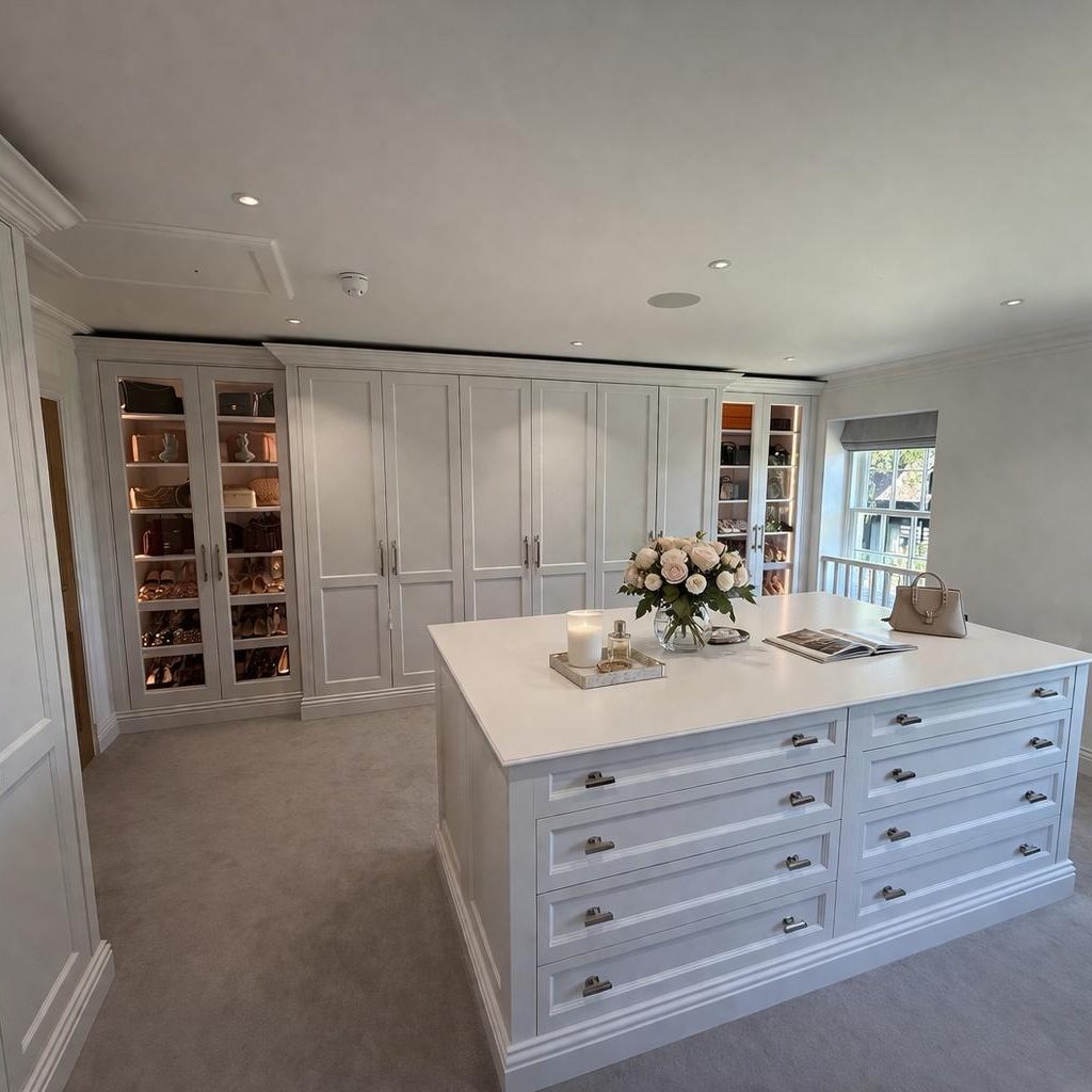 Luxury bespoke dressing rooms tailored to your lifestyle, featuring elegant cabinetry, integrated lighting and custom storage. Designed and 